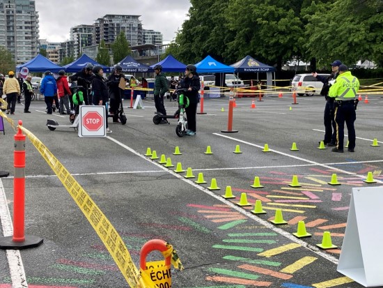 e-scooter safety skills course layout with mini pylons