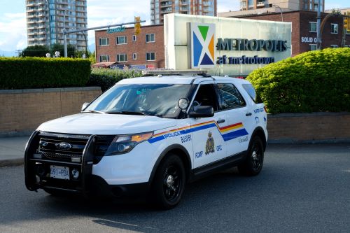 Police car in the parking lot of Metropolis at Metrotown.